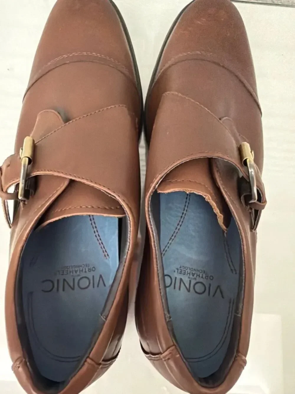 Vionic Ethan Orthaheel Technology Men’s Brown Leather Monk Strap Shoe Size 8.5